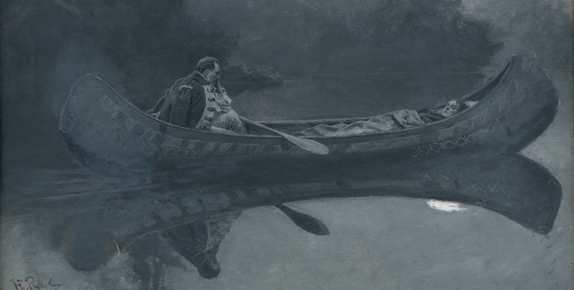 Detail, Howard Pyle (1853-1911); My hatred of him seemed suddenly to have taken to itself wings , 1890 Illustration for Harold Frederic’s “In the Valley” in Scribner’s Magazine v.8 (July 1890): 93 and in Harold Frederic, In the Valley (New York: Scribner’s, 1890) and in F. Hopkinson Smith, American Illustrations (New York: Scribner’s, 1892); Oil on board; Norman Rockwell Museum, gift of Lila Berle, NRM.2000.04 