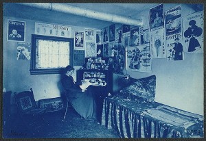 Frances Benjamin Johnston (1964-1952) | Photograph of Frances Benjamin Johnston seated at a desk in her studio/office, between 1890 and 1900 | Cyanotype | Library of Congress Prints and Photographs Division  